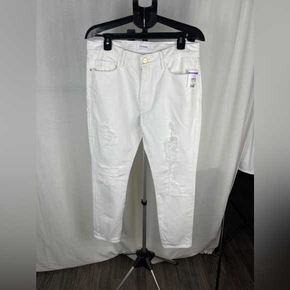 Frame Mid-Rise Distressed Boyfriend White Jeans Size 27 (4) NWT - Picture 9 of 12